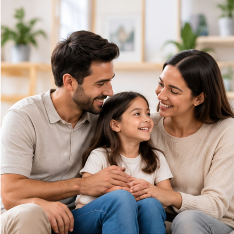 Familia con niño compartiendo un momento cercano